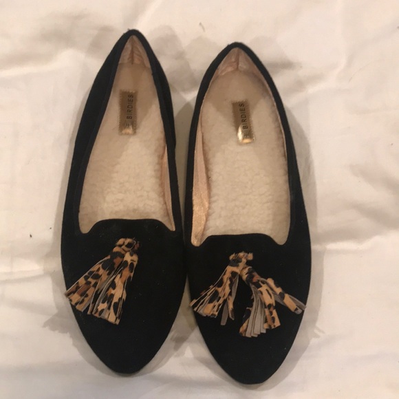Birdies Shoes Birdies Black Suede Leopard Tassels